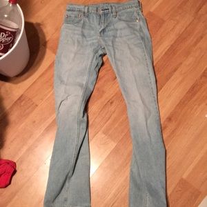 Faded blue jeans, boot cut